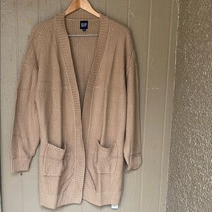 GAP Women's Open-Front Long Cardigan in Taupe size XL